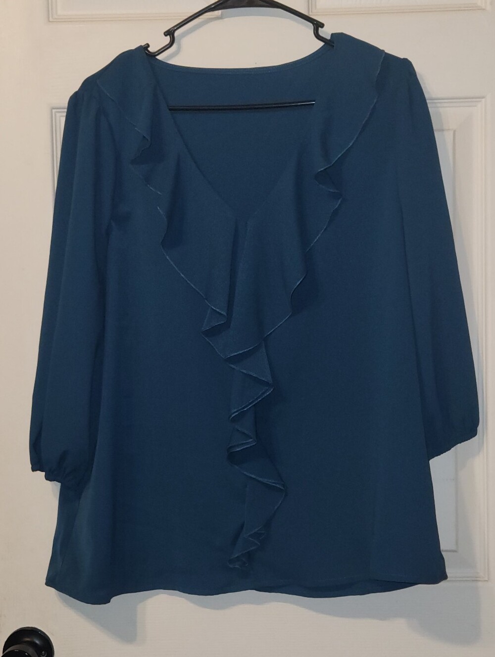 Women’s Teal Ruffle V-Neck Blouse | Sz L